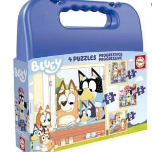Educa - Set de Cuatro Puzzles progresivos de 12 a 25 Piezas con los Personajes de Bluey | Presentados en una magnífica Maleta para Poder guardarlos